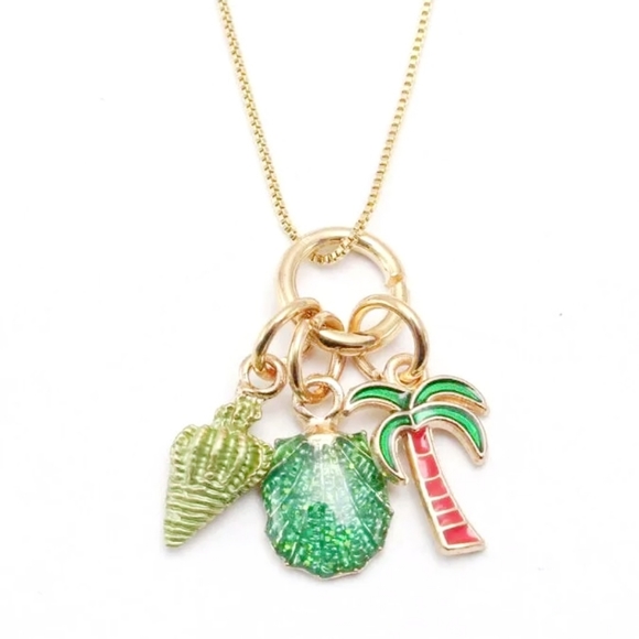 Gold green seashell Palm tree charm necklace - Picture 3 of 6